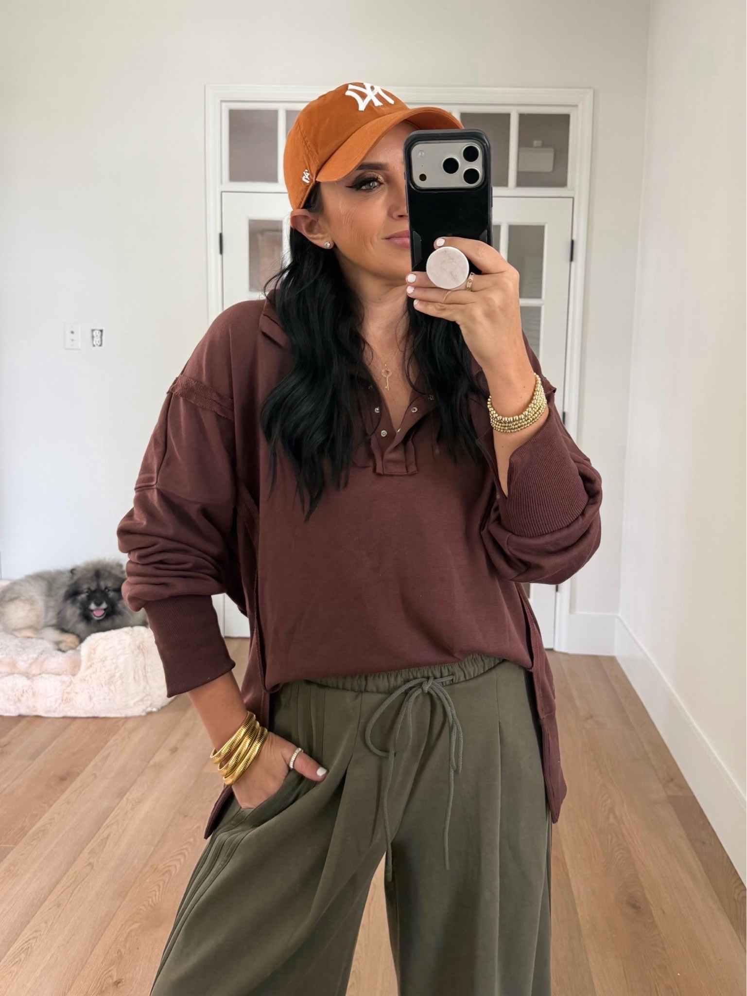Women's Oversized Sweatshirt Mock Neck. Adidas wide leg pants