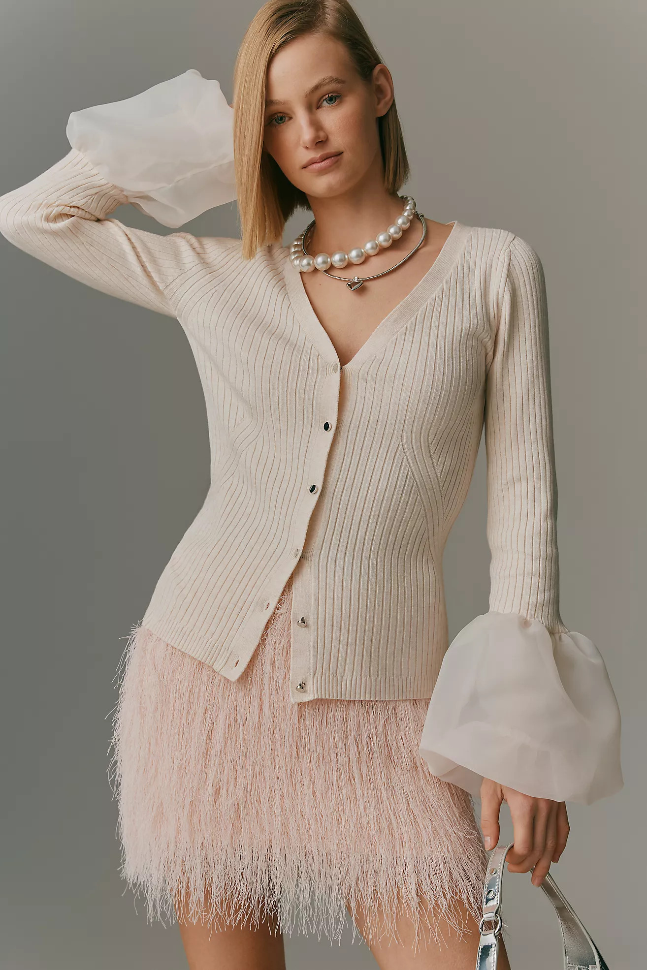 Maeve Long-Sleeve Organza Cuff Sweater | Anthropologie (US)