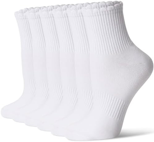 CS CELERSPORT Women's Mini Crew Ankle Socks with Scalloped Top,Pack of 6 | Amazon (US)