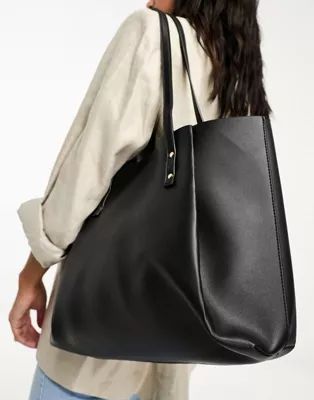 ASOS DESIGN tote bag with removeable laptop compartment in black | ASOS (Global)