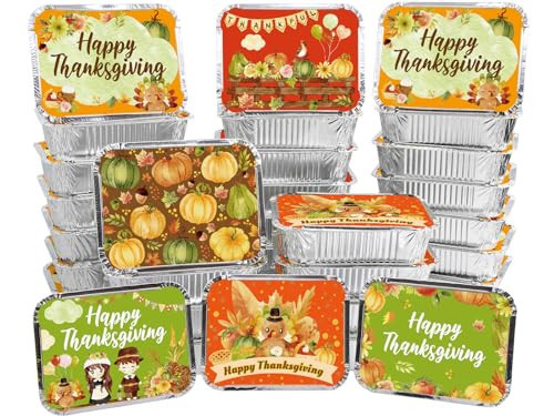 WorldBazaar Watercolor Thanksgiving Aluminum Food Container with Lids 36PCS Disposable Leftover To Go Containers Turkey Foil Pans Thanksgiving Party Supplies | Amazon (US)