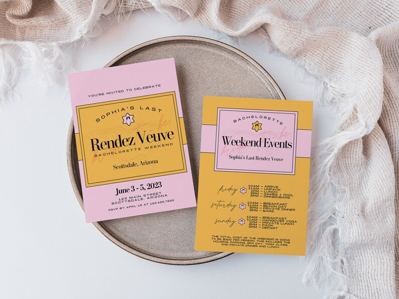 Veuve Champagne Bachelorette Party Invitation Itinerary Veuve Bachelorette Weekend Invitation Pri... | Etsy (US)