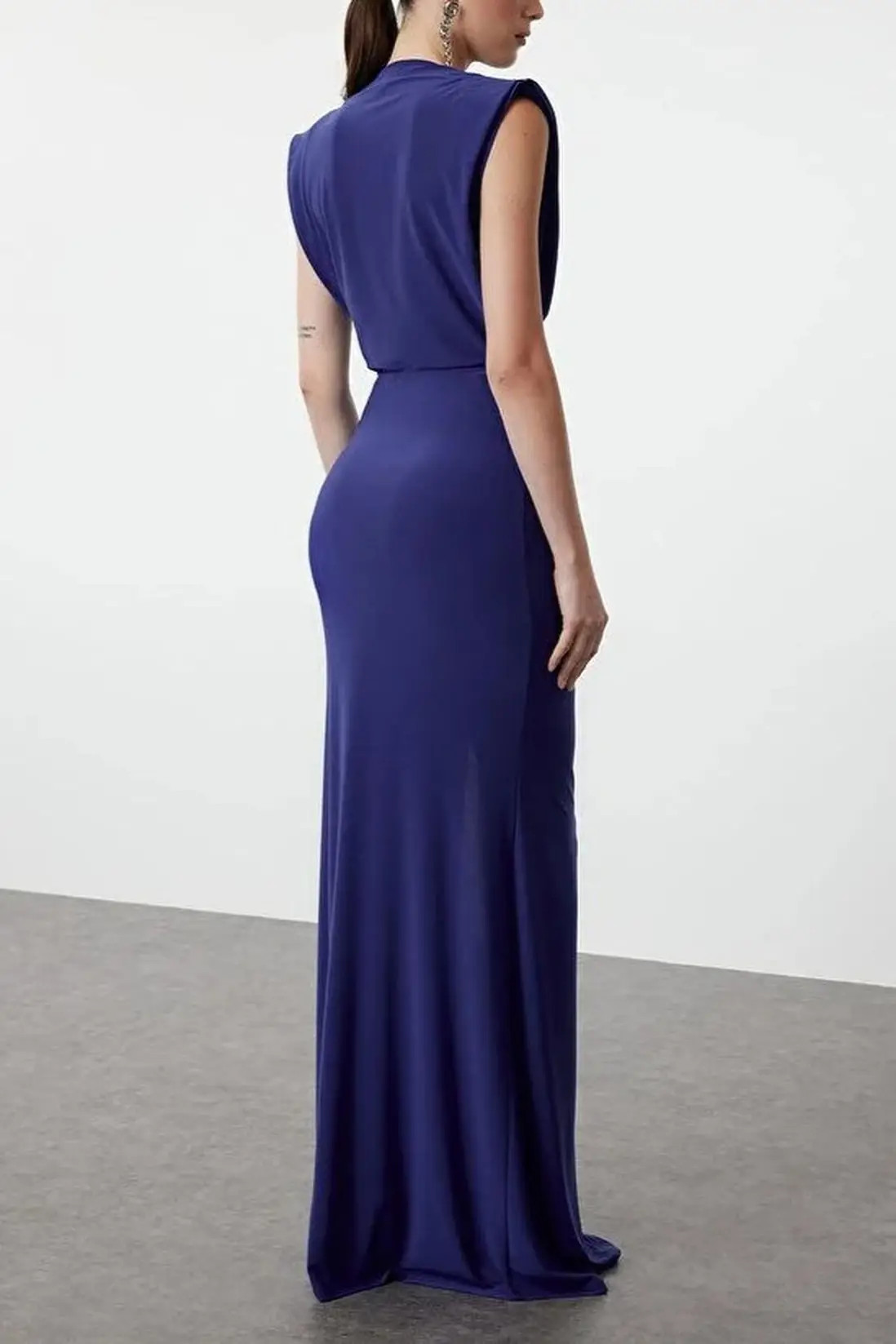 Blue WOVCOR Draped Ruched Split Maxi Dress | Boohoo | Boohoo.com (UK & IE)