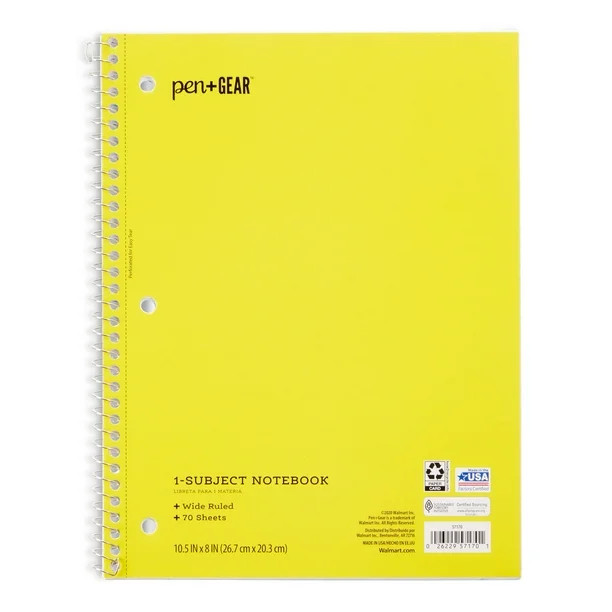 Pen+Gear 1-Subject Notebook, Wide Ruled, 70 Sheets - Walmart.com | Walmart (US)