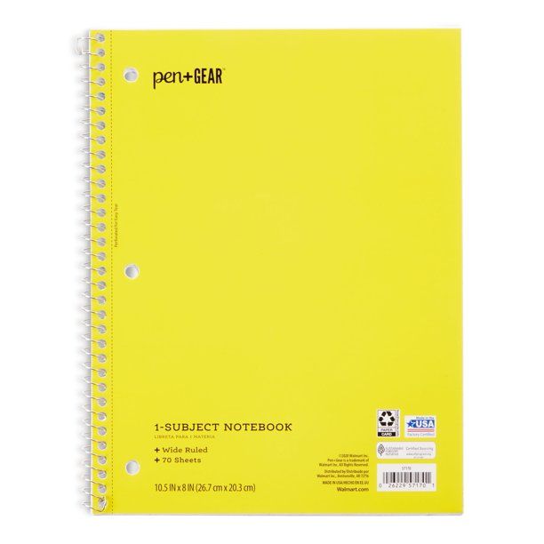 Pen+Gear 1-Subject Notebook, Wide Ruled, 70 Sheets - Walmart.com | Walmart (US)