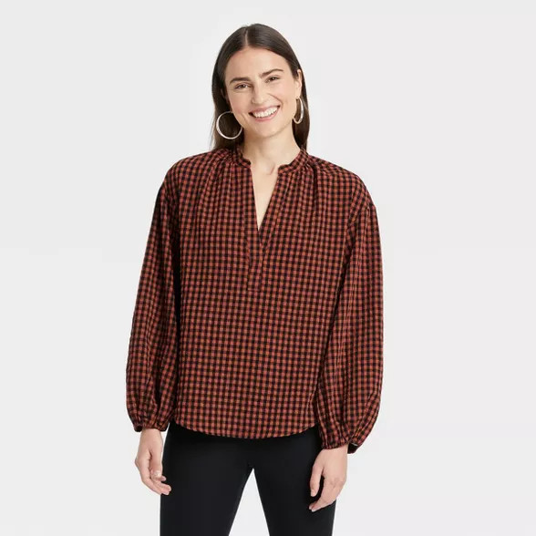 Women's Balloon Long Sleeve Popover Blouse - A New Day™ | Target