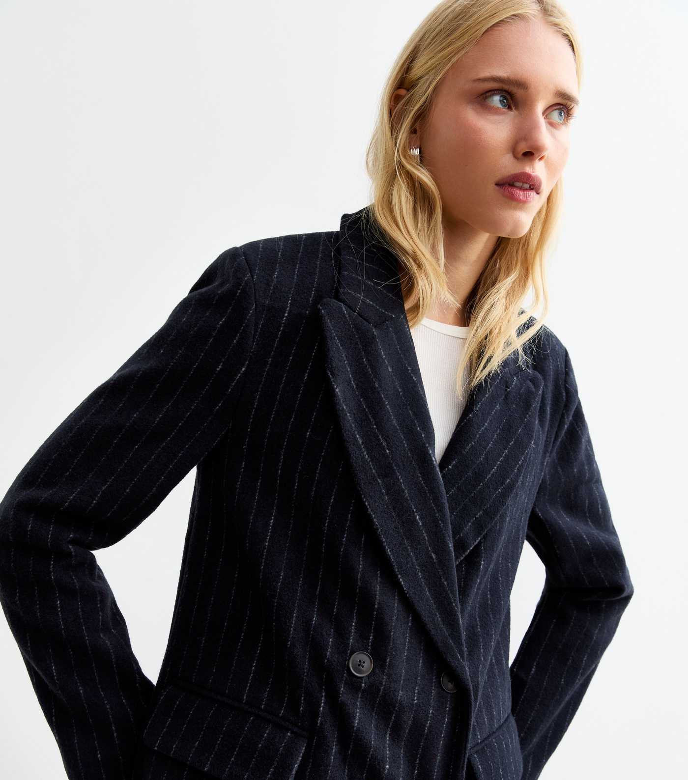 Navy Pinstripe Longline Tailored Coat | New Look | New Look (UK)