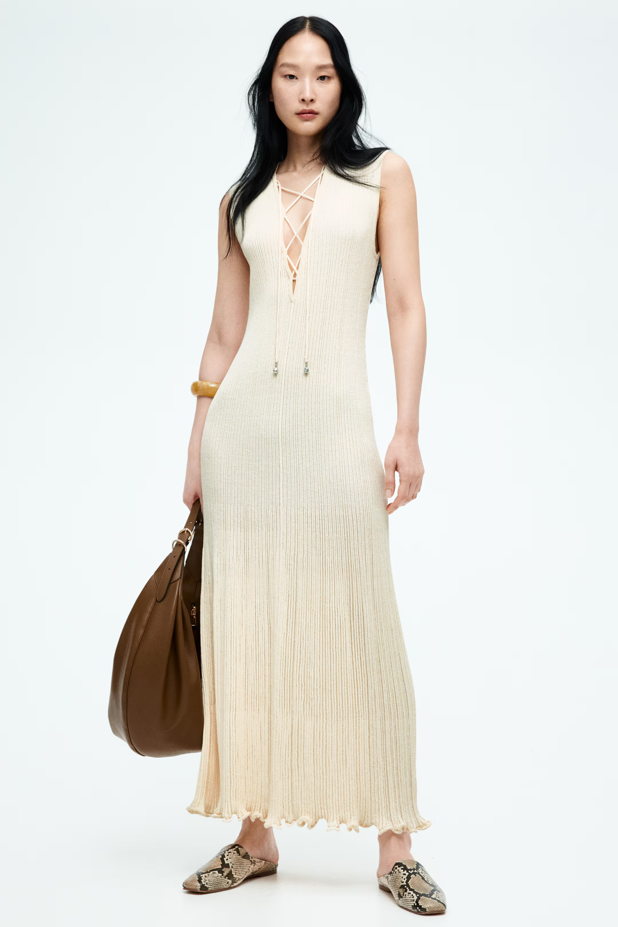 Lacing-detail rib-knit dress | H&M (UK, MY, IN, SG, PH, TW, HK)