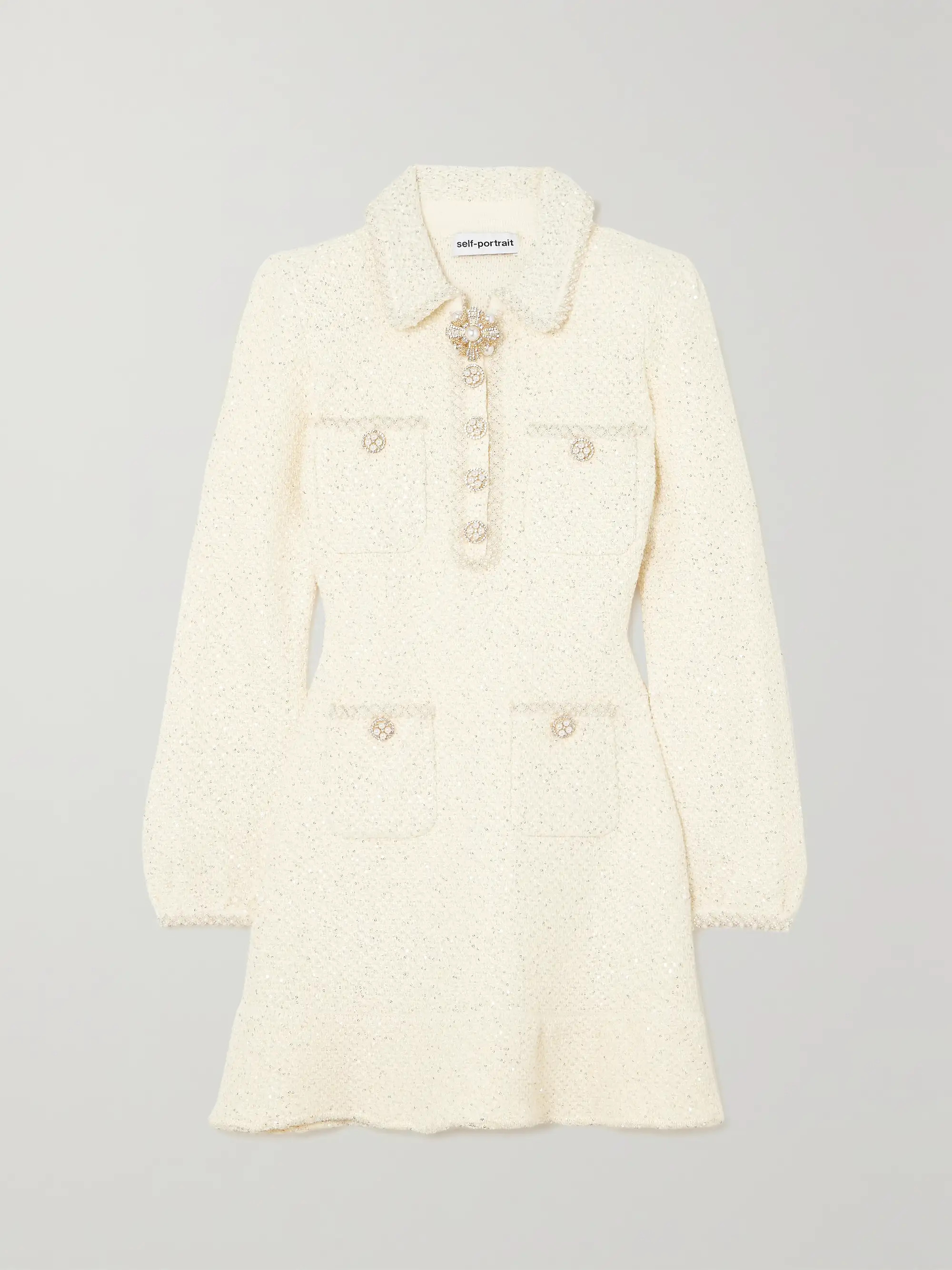 Embellished sequined bouclé-knit mini dress | NET-A-PORTER (US)