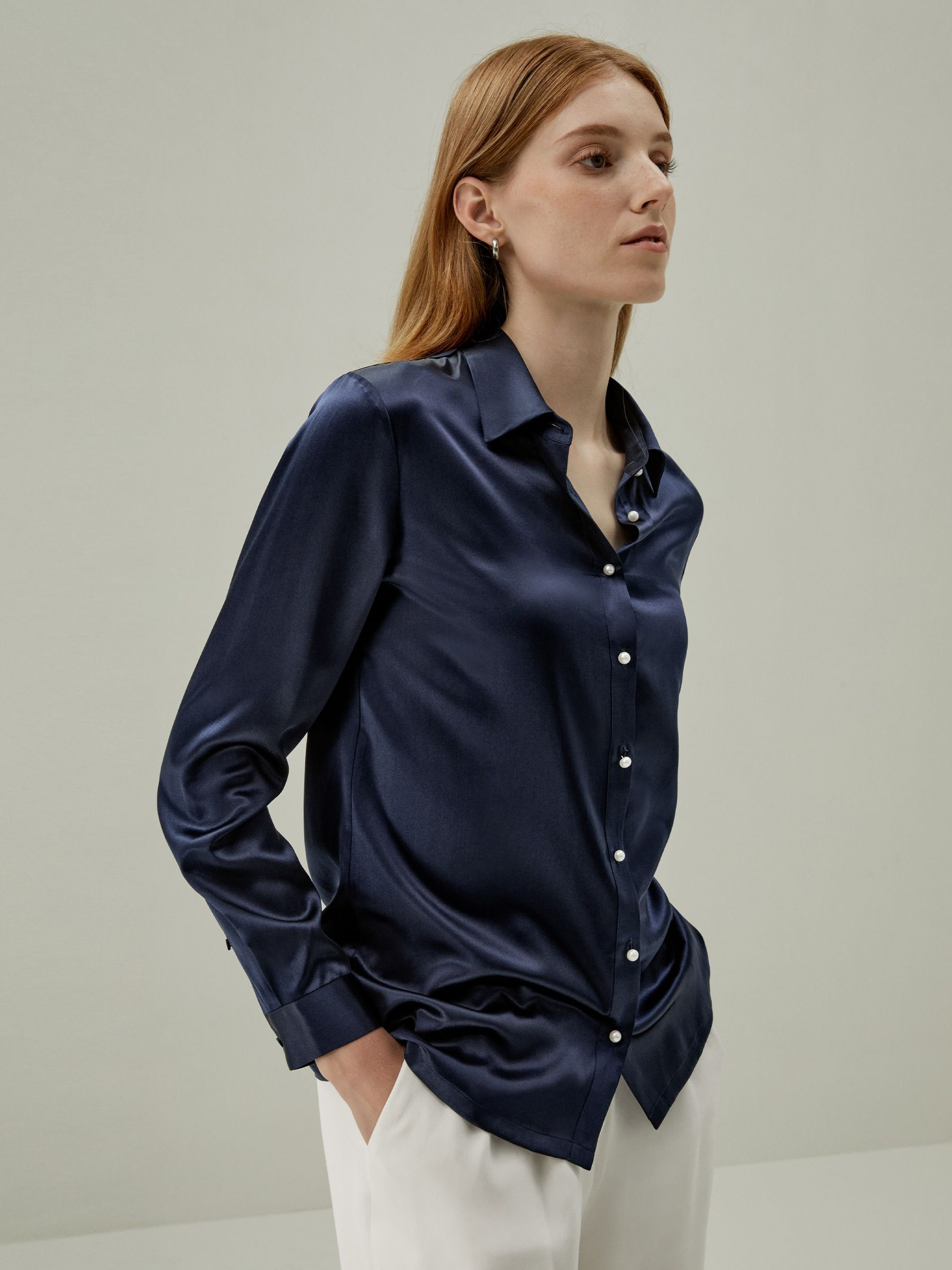 Classic Pearl Button Silk Shirt | LilySilk
