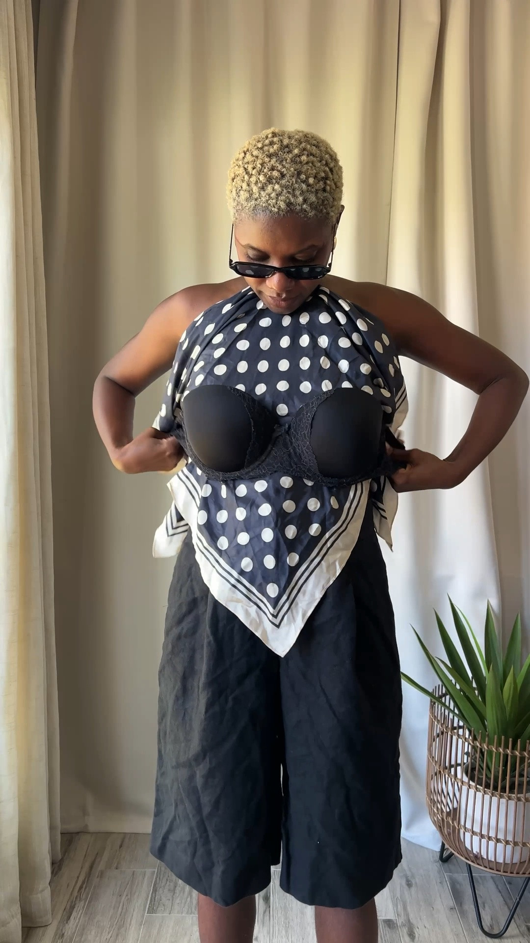 Black satin polka dot scarf as a top with a strapless bra. Stays up with shape!

#LTKgrwm #LTKootd #LTKdayinmylife