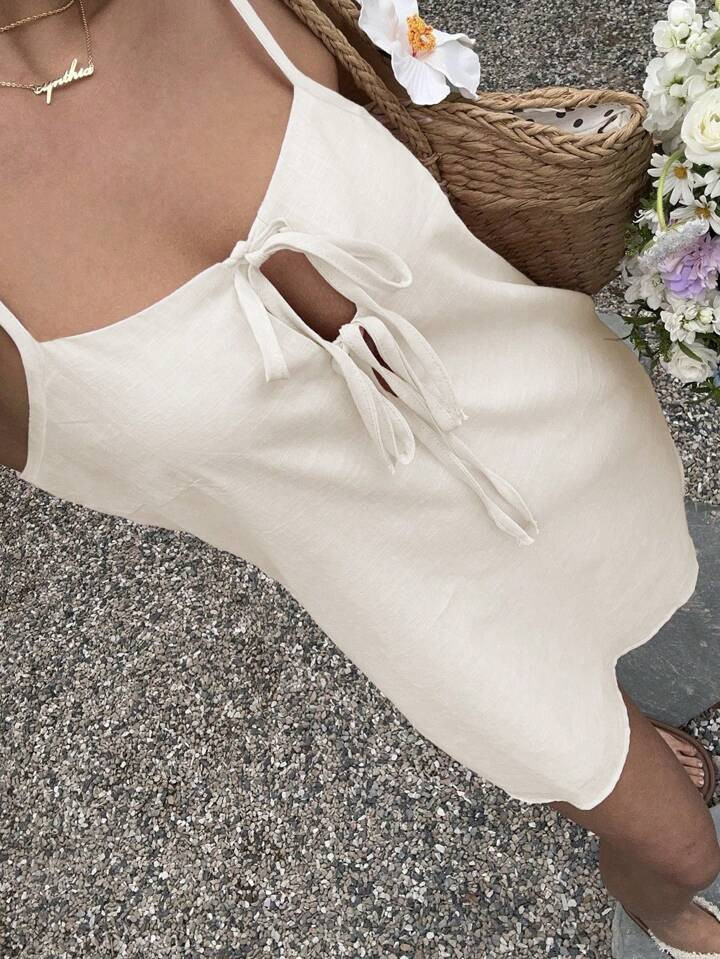 Sunnyshic Women's Simple Front Tie Strap Summer Dress | SHEIN