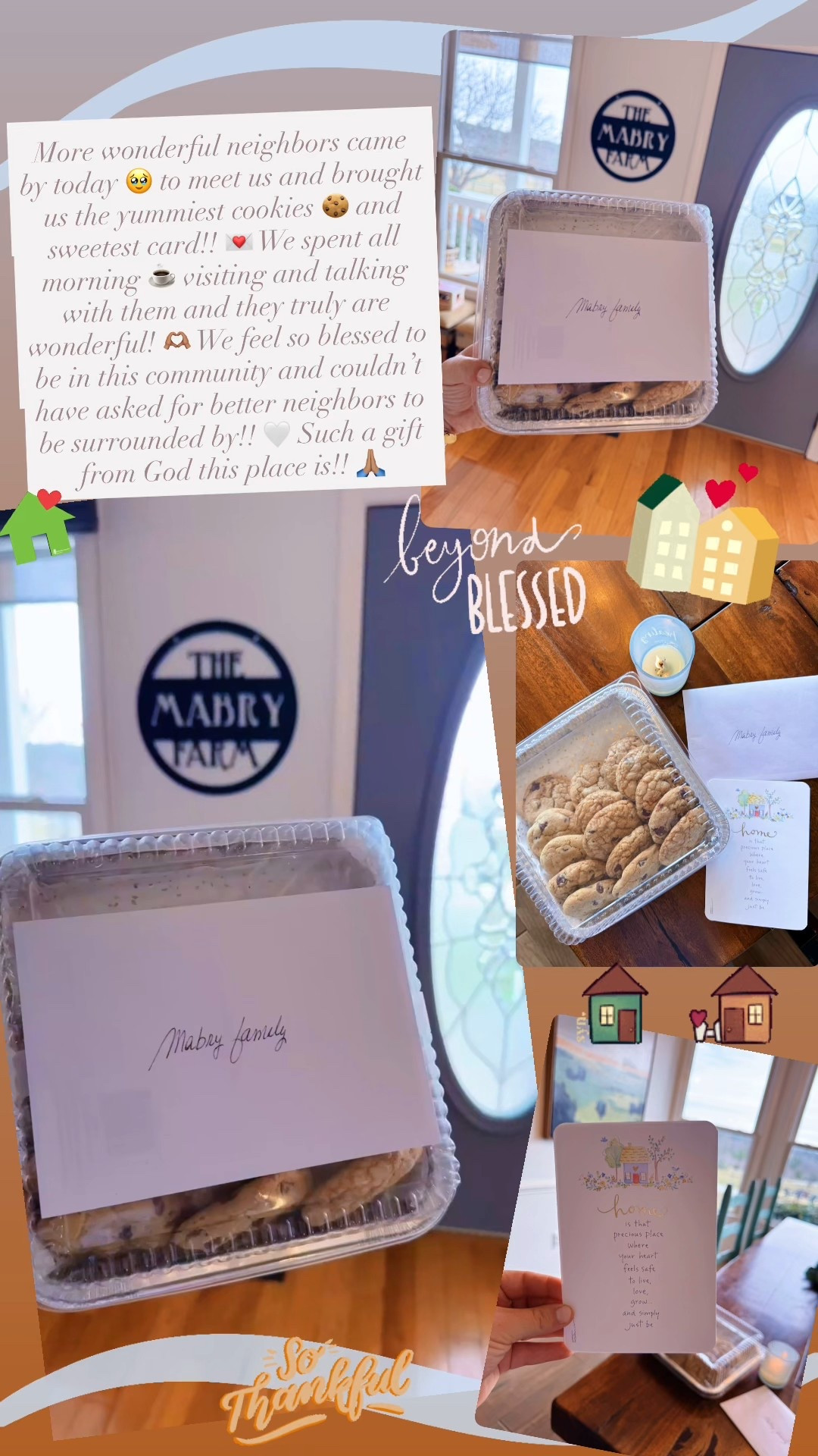 More wonderful neighbors came by today 🥹 to meet us and brought us the yummiest cookies 🍪 and sweetest card!! 💌 We spent all morning ☕️ visiting and talking with them and they truly are wonderful! 🫶🏽 We feel so blessed to be in this community and couldn’t have asked for better neighbors to be surrounded by!! 🤍 Such a gift from God this place is!! 🙏🏽
