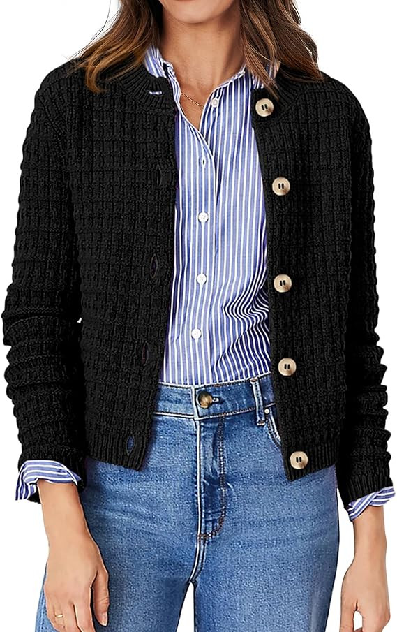 PRETTYGARDEN Womens Knit Cardigan Long Sleeve Open Front Button Down Jacket | Amazon (US)
