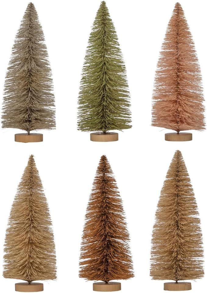 Creative Co-Op Round Sisal Bottle Brush Tree with Wood Base, Set of 6 Colors Figures and Figurine... | Amazon (US)