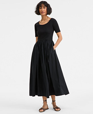On 34th Women's Mixed-Media Short-Sleeve Midi Dress, Exclusively at Macy's - Macy's | Macy's