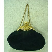 Vintage Black Taffeta Evening Purse, Gold Tone Filigree, 1970S | Etsy (US)