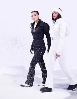 ASOS 4505 ski belted ski suit with slim kick leg and faux fur hood | ASOS (Global)