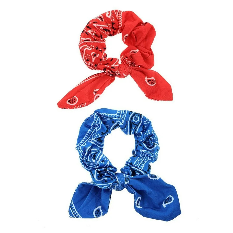 Way to Celebrate Americana Bandana Print Scrunchies, 2 Pieces, Red and Blue | Walmart (US)