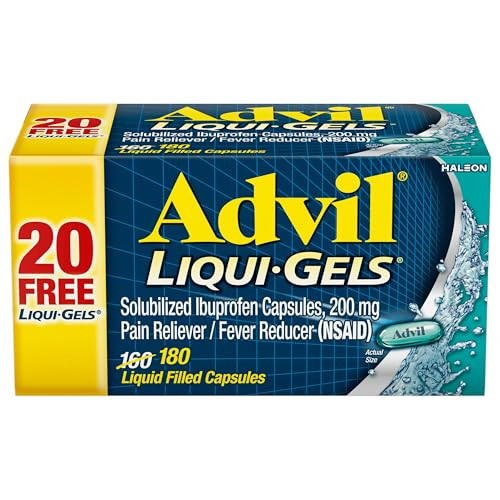 Advil Liqui-Gels Pain Reliever and Fever Reducer, Pain Medicine for Adults with Ibuprofen 200mg for Headache, Backache, Menstrual Pain and Joint Pain Relief - 180 Liquid Filled Capsules | Amazon (US)