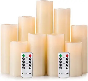 RY King Battery Operated Flameless Candle Set of 9 Real Wax Pillar Decorative Led Fake Candles wi... | Amazon (US)