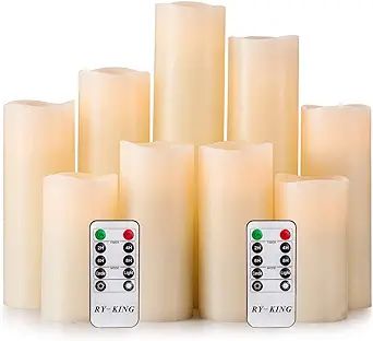 RY King Battery Operated Flameless Candle Set of 9 Real Wax Pillar Decorative Led Fake Candles wi... | Amazon (US)
