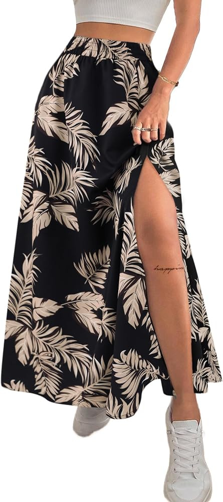 Avanova Women Boho Floral Slit Maxi Skirt Split Thigh High Waisted Long Skirts | Amazon (US)