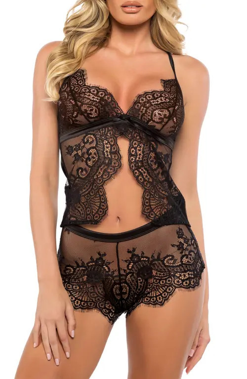 Roma Confidential Dreamers Lust Lace Camisole & Boyshorts Set in Black at Nordstrom, Size X-Large | Nordstrom
