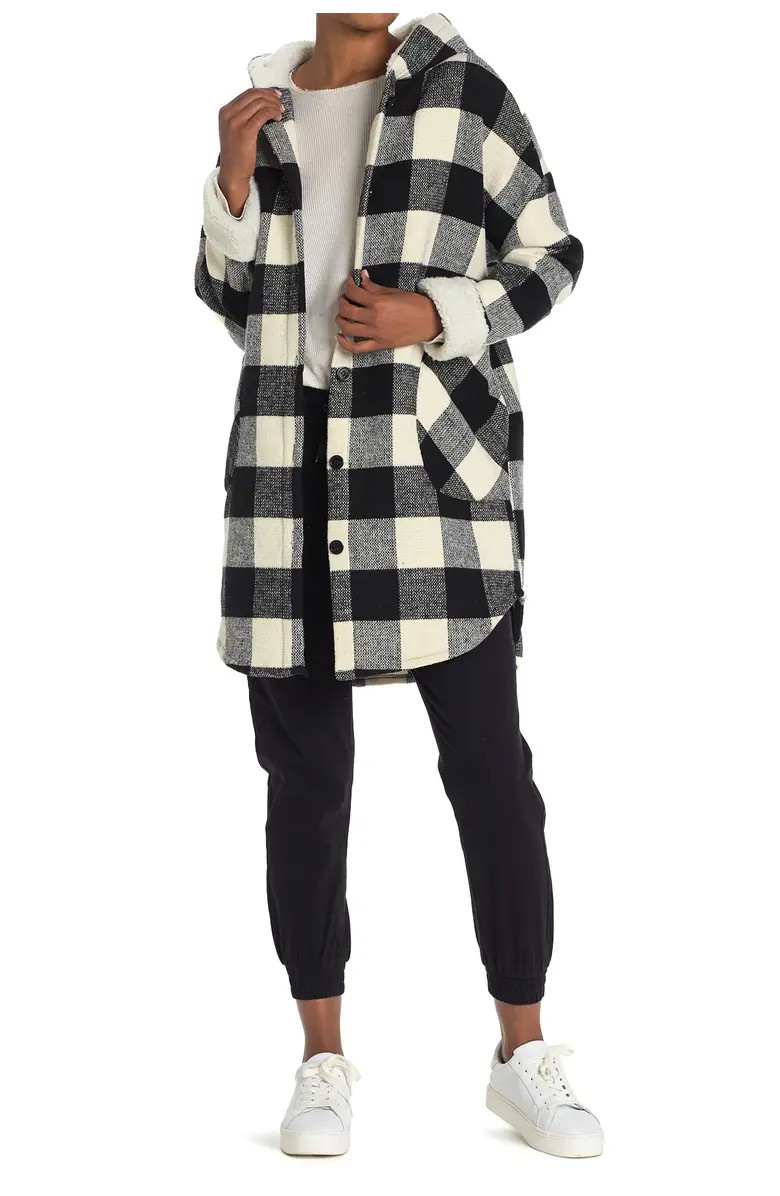 RAG SUPPLY Faux Shearling Hooded Buffalo Plaid Shacket | Nordstromrack | Nordstrom Rack