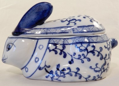Ceramic Rabbit Bunny Lidded Trinket Box Chinese Delft Style Blue and White  | eBay | eBay AU