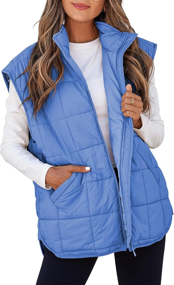 EVALESS Womens Puffer Vest Zip Up Cap Sleeve Jackets Travel Fall Outfits 2025 Fashion Warm Winter... | Amazon (US)
