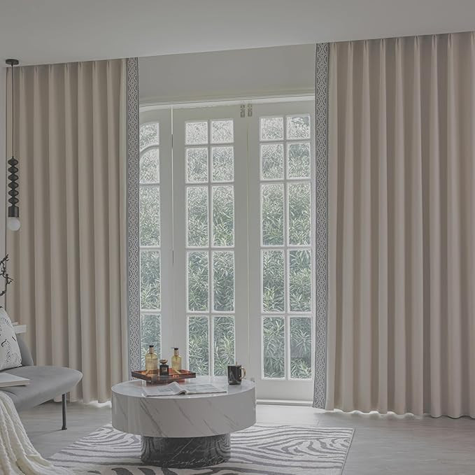 Cotton Linen Blend Curtain Panels with Trim Design, Pinch Pleat Curtains, Blackout Curtains for S... | Amazon (US)