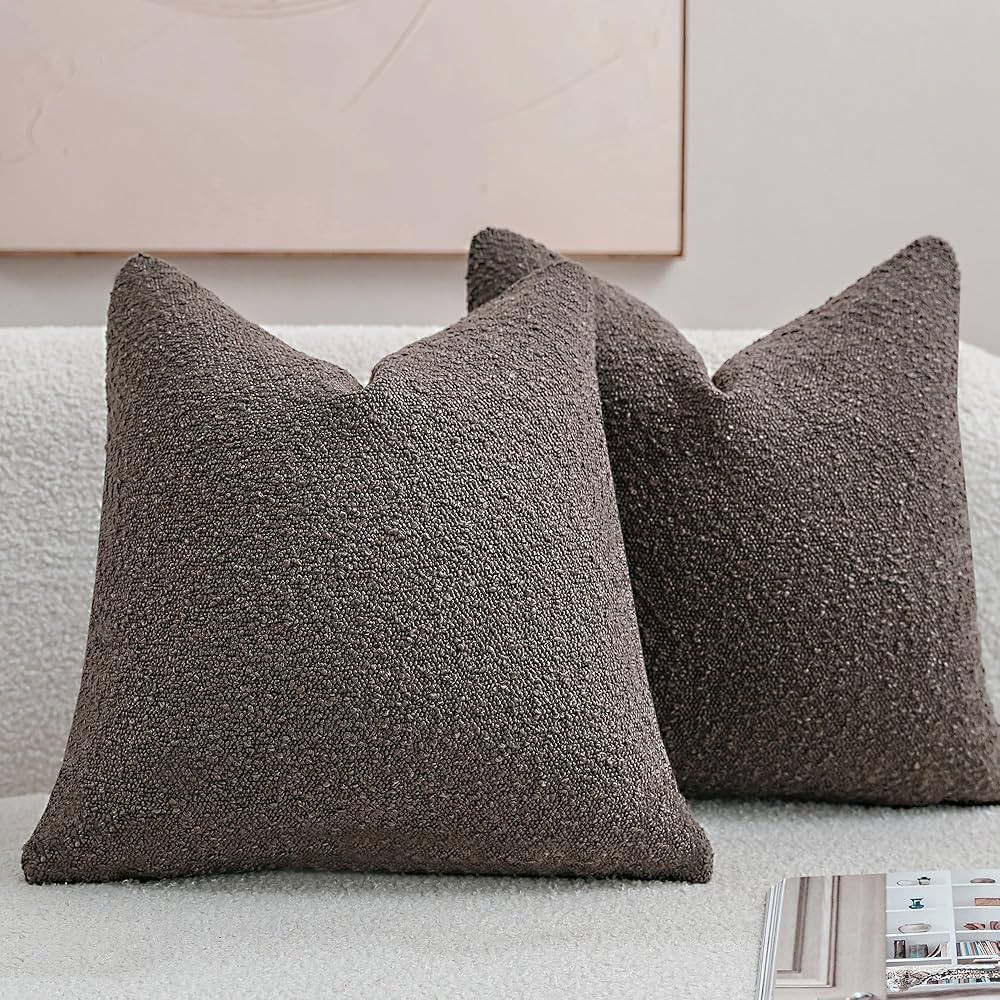 DEZENE Textured Boucle Decorative Pillow Covers 20x20 Cocoa Brown for Bed Couch Sofa Living Room,... | Amazon (US)