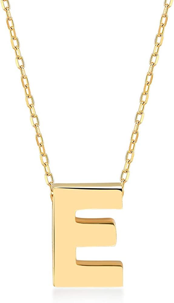 14k Solid Gold Initial Necklace | 14k Yellow Gold Simple Letter Necklaces for Women | Alphabet Penda | Amazon (US)