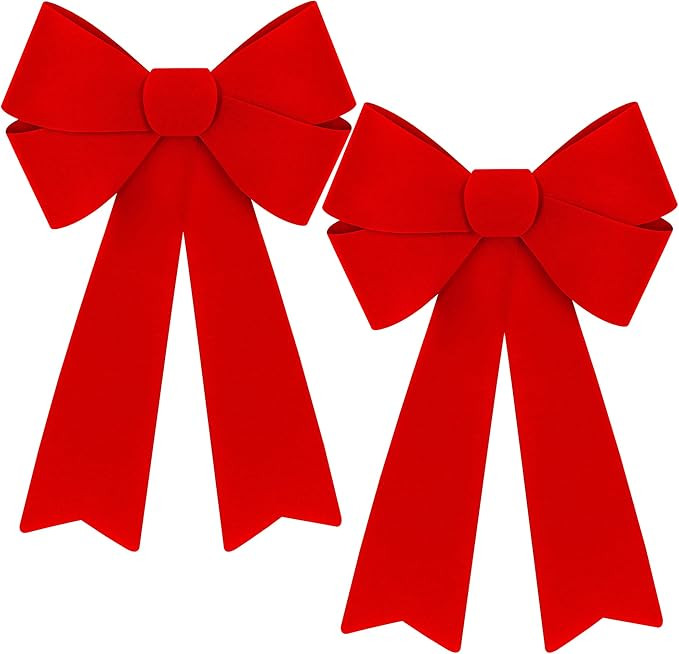 2 PCS Christmas Decorations, 12 x 18 Inches Large Christmas Bows, Red Velvet PVC Indoor Outdoor C... | Amazon (US)