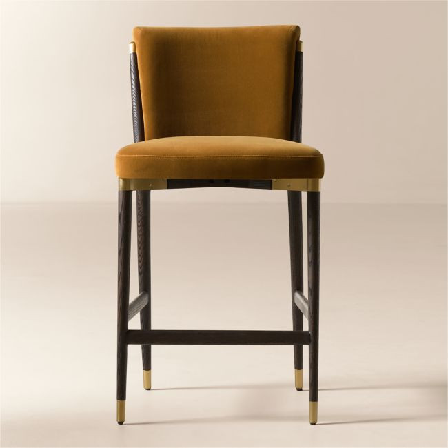 Norrie Smoked Amber Velvet Counter Stool | CB2