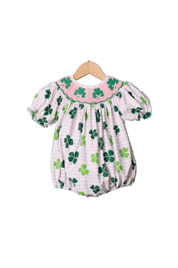 Smocked Pink Clover Bishop Bubble | The Smocked Flamingo