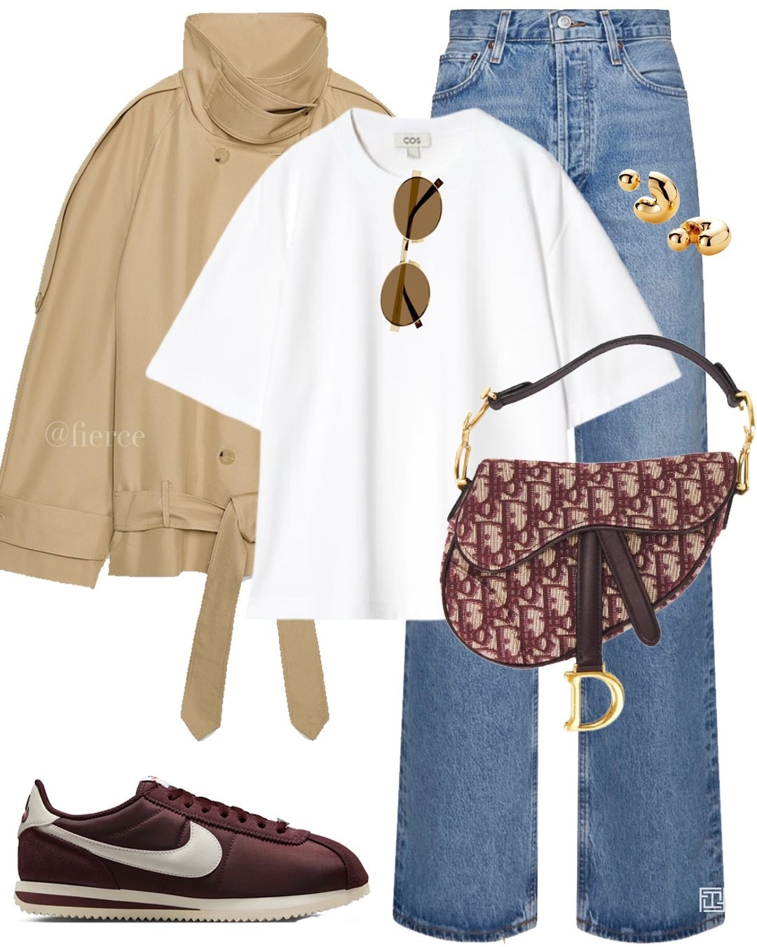Cropped trench blue jeans burgundy Nike Cortez Dior Oblique saddle bag white tshirt casual weekend outfit 

#LTKspring #LTKuk #LTKeurope