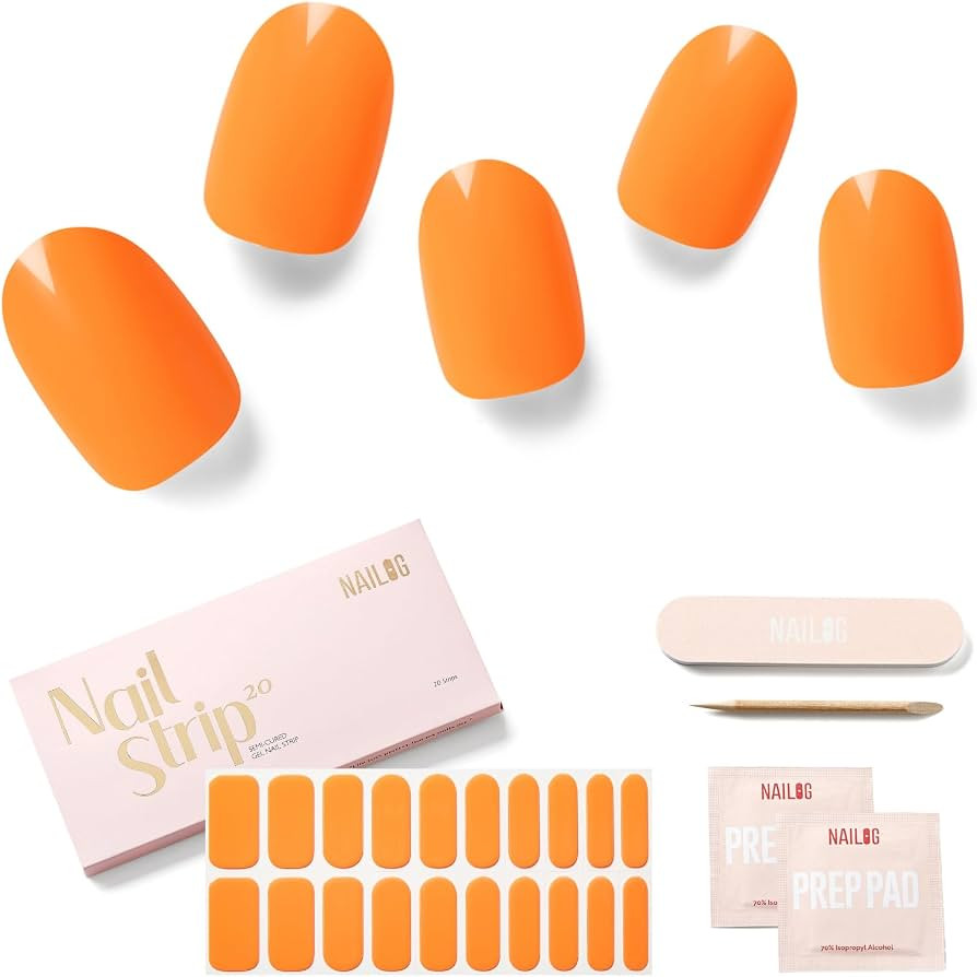 NAILOG Semi Cured Gel Nail Strips - 20 Pcs Gel Nail Stickers | Buy 2 Get 1 UV Lamp| Extra Long Na... | Amazon (US)