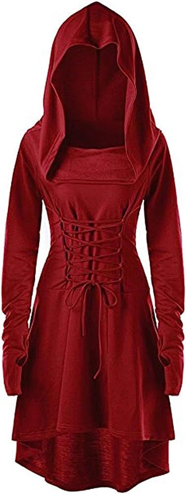 Amazon.com: Womens Renaissance Costumes Hooded Robe Lace Up Vintage Pullover High Low Long Hoodie... | Amazon (US)