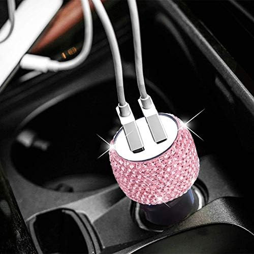 Dual USB Car Charger Bling Bling Handmade Rhinestones Crystal Car Decorations for Fast Charging C... | Amazon (US)