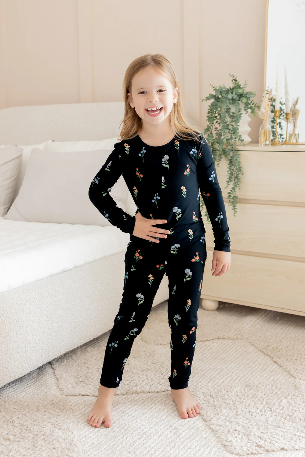 Long Sleeve Pajamas in Midnight Wildflower | Kyte Baby
