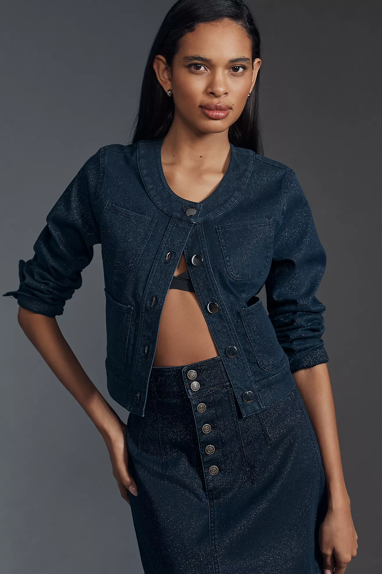 The Cora Patch Pocket Jacket by Maeve: Sparkle Denim Edition | Anthropologie (US)