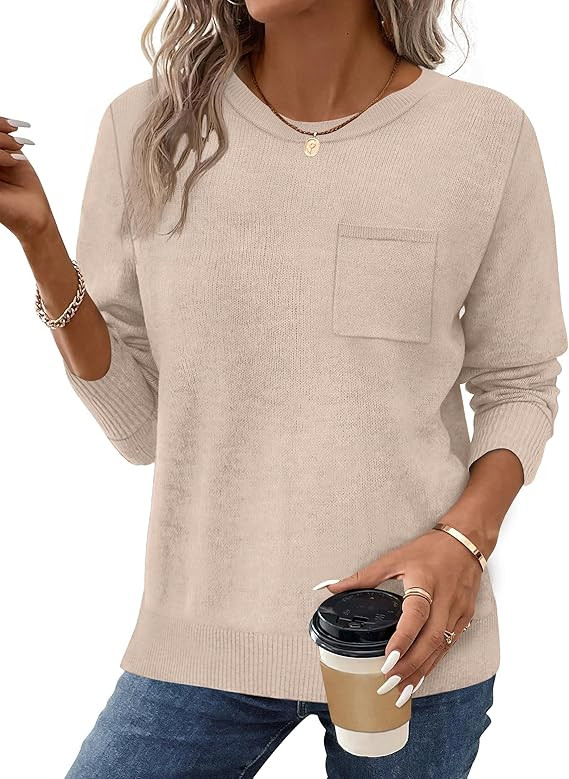 OFEEFAN Sweaters for Women Knitted Ribbed Casual Long Sleeve Crew Neck Pullover Basic Fall Fashio... | Amazon (US)