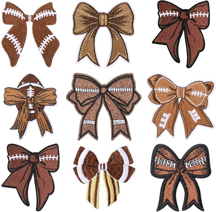 Lyrow 9 Pcs Football Iron on Patches, Rugby Sports Embroidered Appliques, Brown Sports Bow Badge ... | Amazon (US)