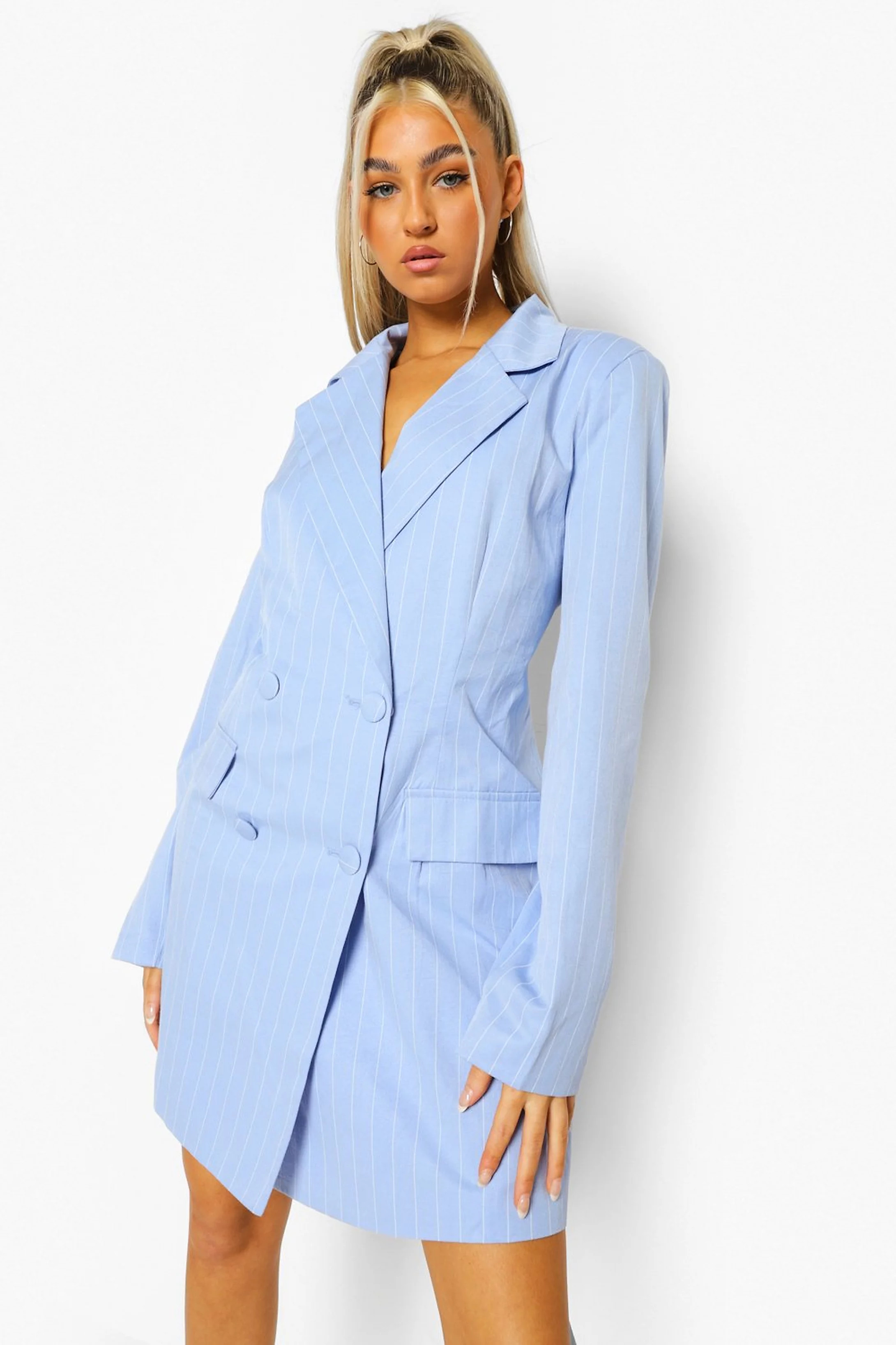 Tall Pinstripe Longline Blazer | Boohoo.com (US & CA)