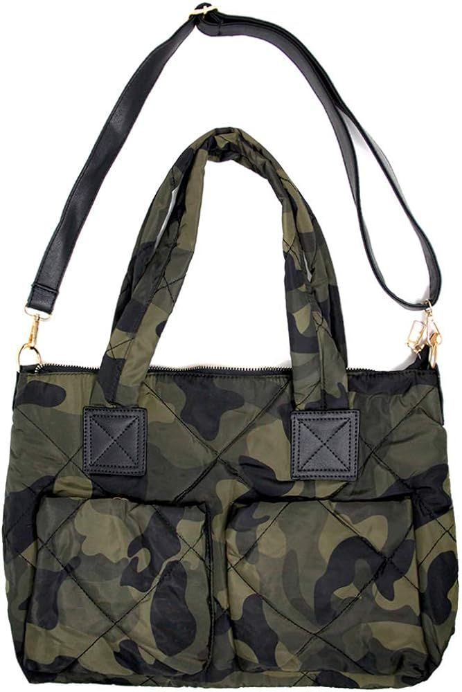 Me Plus Women Fashion Green Camouflage Quilted Puffer Shoulder Bag Crossbody Tote Bag | Amazon (US)