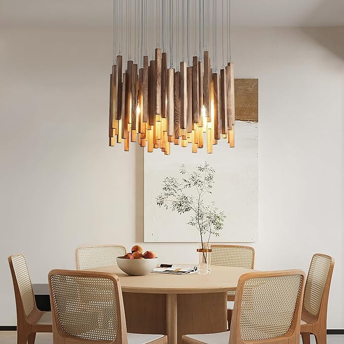 8 Light Farmhouse Wood High Ceiling Chandelier Rustic Large Ceiling Light Fixture Adjustable Hang... | Amazon (US)
