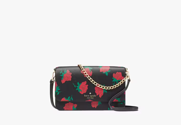 Kate Spade Madison Rose Toss Printed Flap Crossbody, Black | Kate Spade Outlet