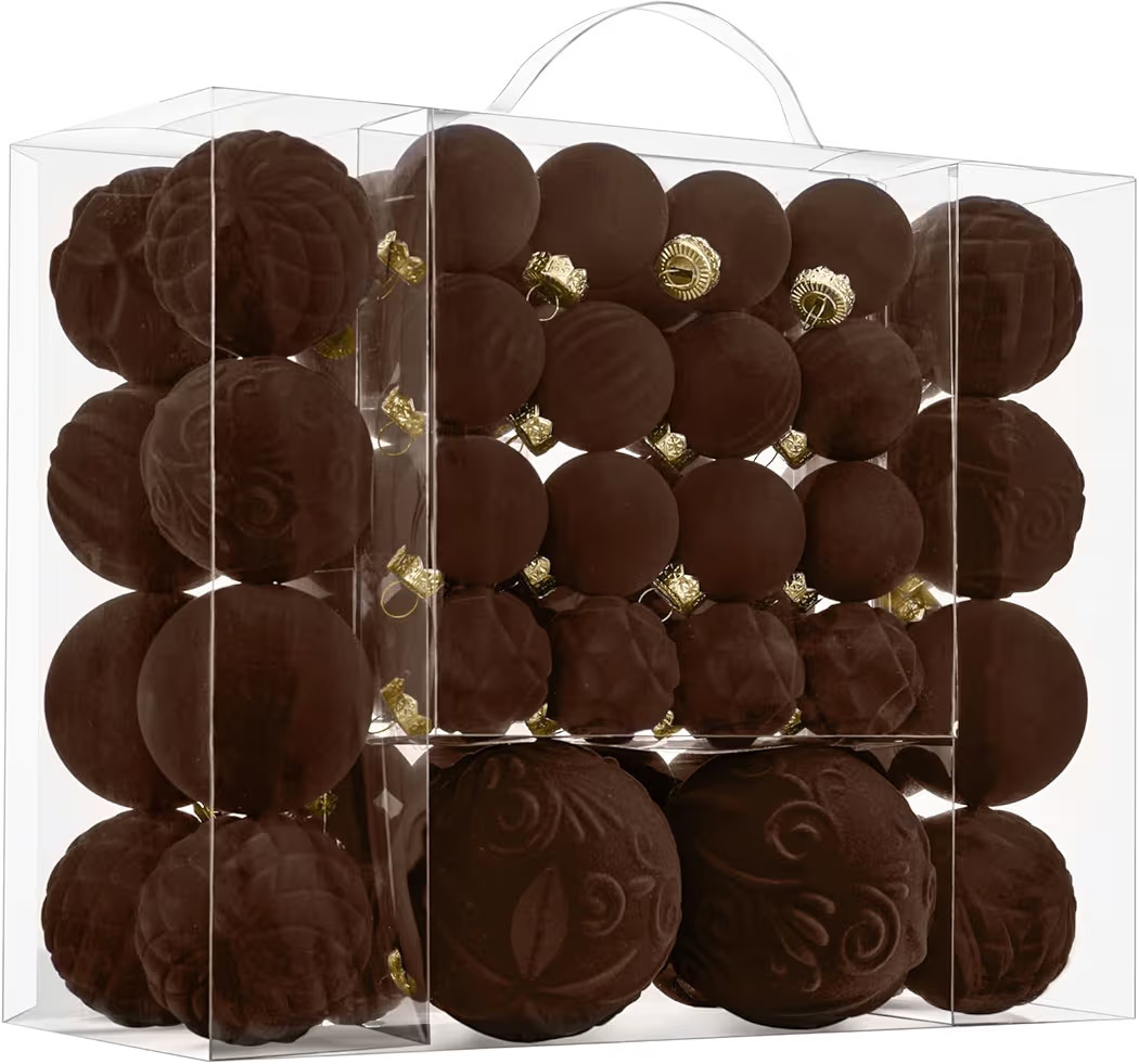 Velvet Christmas Ball Ornaments - 46pcs Flocked Christmas Tree Decorations Set Assorted Shatterproof Hanging Ornaments with Loop for Xmas Holiday Home Decor, 3 Sizes (Brown) | Amazon (US)